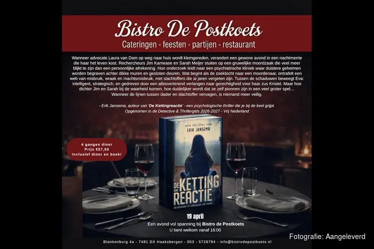 Thrilleravond bij Bistro De Postkoets m.b.t. het boek "De Kettingreactie"